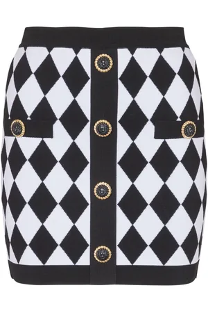 Balmain Gestrickter Minirock mit Intarsienmuster