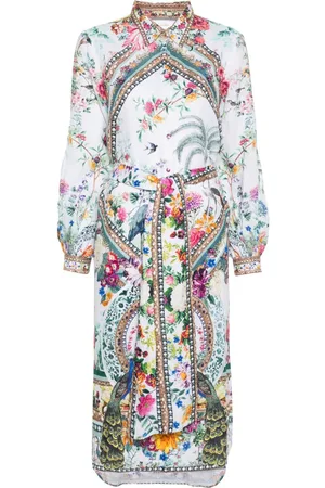 Camilla Midi-Leinenkleid mit Blumen-Print