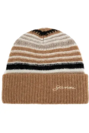 Ganni Gestreifte Beanie mit Logo-Stickerei