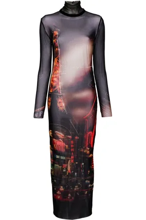 Jean Paul Gaultier Maxikleid aus Tüll mit Pigalle-Print