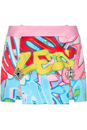Philipp Plein Kristallverzierter Minirock mit Graffiti-Print