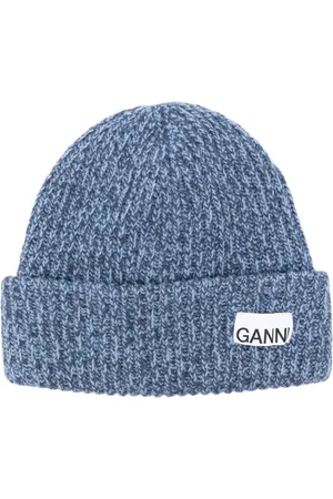 Ganni Gerippte Beanie mit Logo-Patch