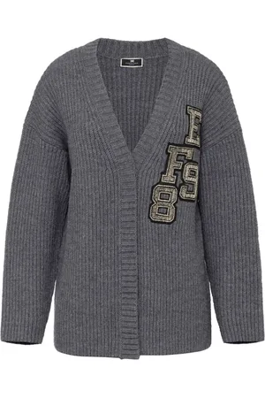 Elisabetta Franchi Gerippter Cardigan mit Logo-Patch