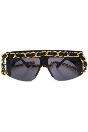CHANEL 1990-2000 Shield-Sonnenbrille mit Kettendetail
