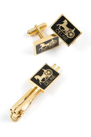 Céline 1980s Set aus Horsebit Krawattenklammer und Manschettenknöpfen