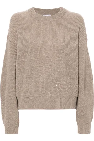 Brunello Cucinelli Gerippter Strickpullover mit Pailletten