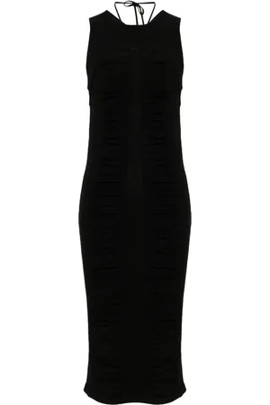 ANDREADAMO Geripptes Xray Strick-Midikleid