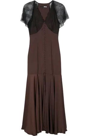 ROTATE Spitzen-Maxikleid mit V-Ausschnitt