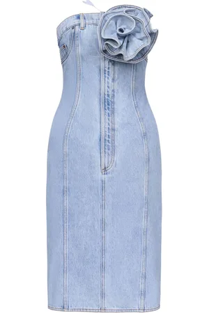 AREA Denim-Maxikleid mit Blumenapplikation