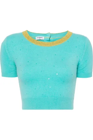 CHANEL 1990-2000 Kaschmirtop mit Pailletten