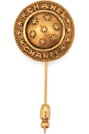 CHANEL 1980 runde Brosche mit Logo-Prägung
