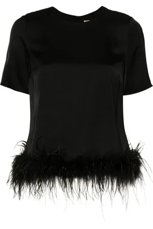 Twin-Set Satinbluse mit Federn