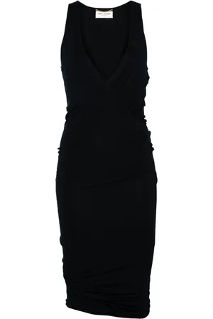 Saint Laurent Gerafftes Minikleid mit V-Ausschnitt