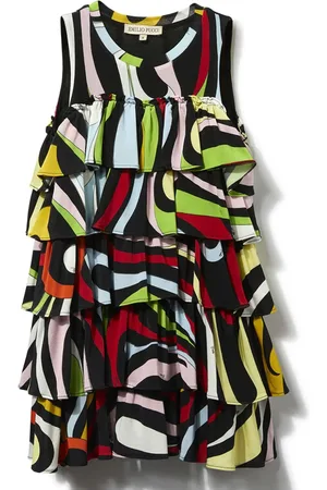 PUCCI Junior Gerüschtes Kleid mit Marmo-Print