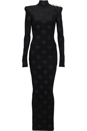 Balmain Bouclé-Maxikleid mit Vichy-Karo