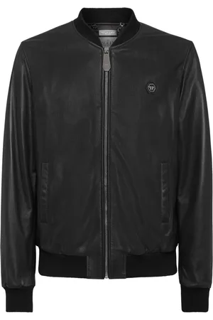 Philipp Plein Lederjacke mit Logo-Patch