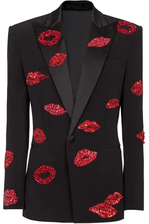 Balmain Kreppjacke mit Kuss-Stickerei