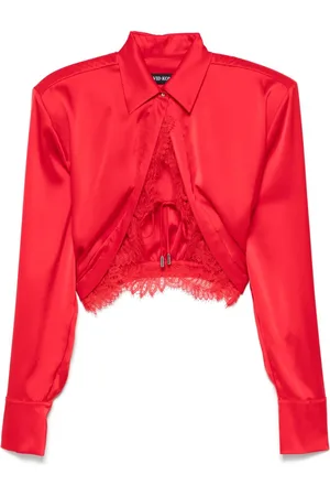 DAVID KOMA Cropped-Hemd mit Spitzenunterlage