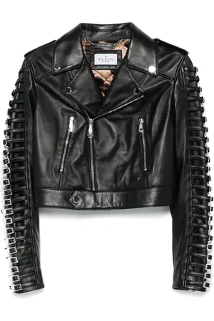 Philipp Plein Bikerjacke mit Kristallschnalle