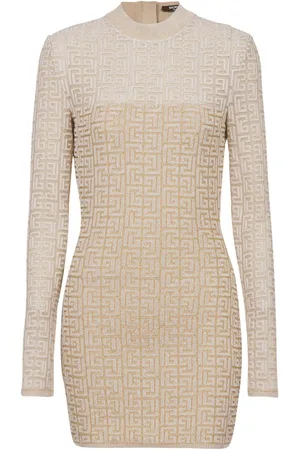 Balmain Gestricktes Kleid mit PB Labyrinth-Jacquard