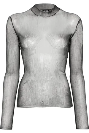 MUGLER Semi-transparente Bluse mit Stehkragen