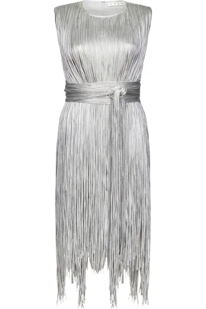 AREA Minikleid im Metallic-Look mit Fransen