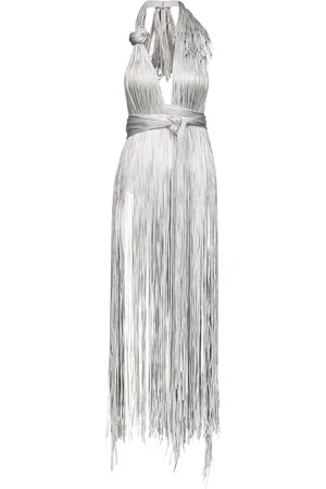AREA Neckholder-Minikleid mit Fransen