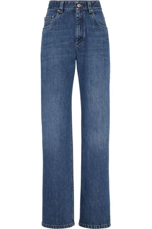 Brunello Cucinelli Gerade High-Rise-Jeans mit Logo-Patch