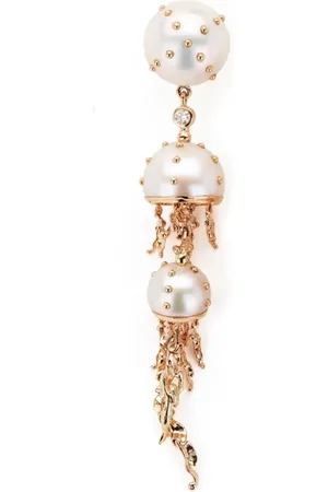 Bibi van der Velden 18kt Jellyfish Weiß- und Rotgoldohrring mit Perle und Diamanten