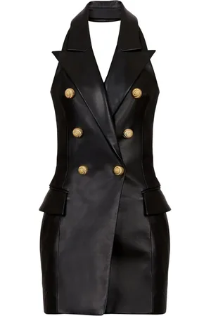 Balmain Neckholder-Midikleid aus Leder