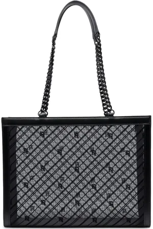 Elisabetta Franchi Große Mesh-Schultertasche mit geflocktem Logo
