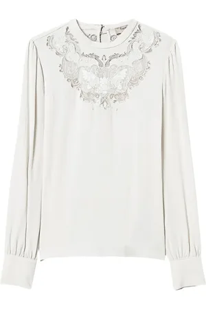 Twin-Set Krepp-Bluse mit Blumenstickerei
