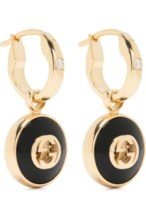 Gucci 18kt Gelbgoldohrringe mit GG-Motiv, Diamant und Onyx