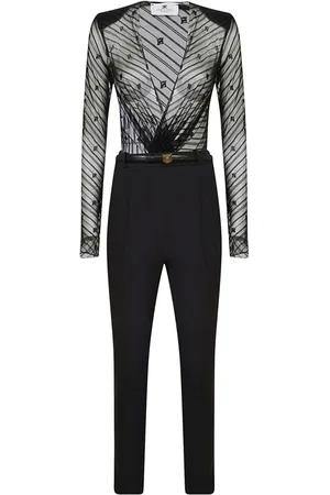 Elisabetta Franchi Gemusterter Jumpsuit mit beflocktem Tüll