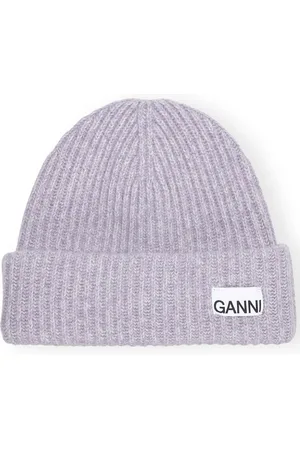 Ganni Gerippte Mütze mit Logo-Patch