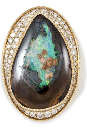 JACQUIE AICHE 14kt Freeform Koroit Gelbgoldring mit Diamanten und Opal