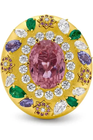 BUDDHA MAMA 20kt Flower Gelbgoldring mit Schmuckstein