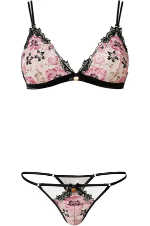 Twin-Set Set aus Triangel-BH und G-String mit Blumenstickerei