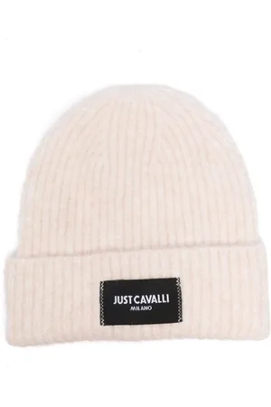 Roberto Cavalli Gestrickte Beanie mit Logo-Patch