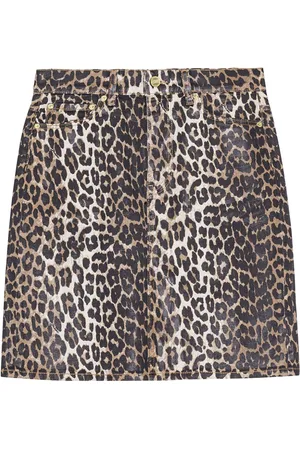 Ganni Denim-Midirock mit Leoparden-Print