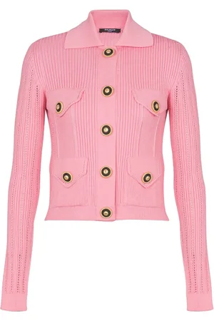 Balmain Gerippter Cardigan mit Logo