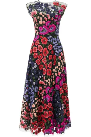 Carolina Herrera Tüllkleid mit Blumenstickerei