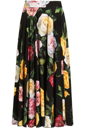 Dolce & Gabbana Charmeuse-Midirock mit Blumen-Print