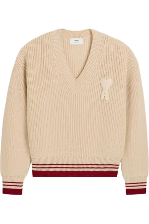 Ami Gerippter Pullover mit V-Ausschnitt