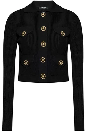 Balmain Gerippter Cardigan mit Lochstrickmuster