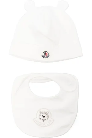 Moncler Set aus Lätzchen und Beanie mit Bärenmotiv