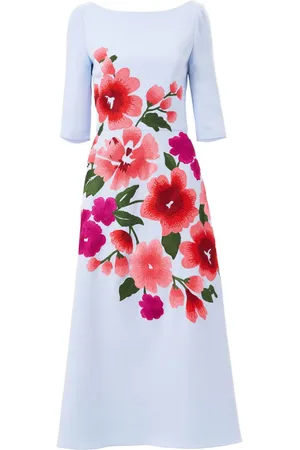 Carolina Herrera Midikleid mit floraler Stickerei