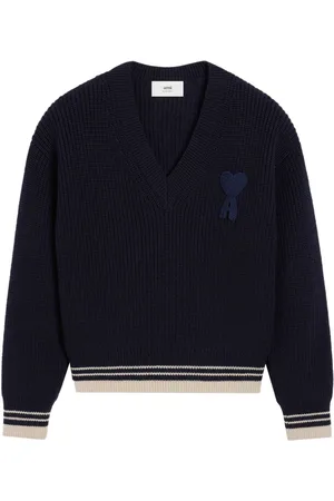 Ami Gerippter Pullover mit V-Ausschnitt