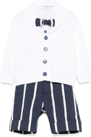 COLORICHIARI Set aus gestreifter Shorts, Hemd und Cardigan