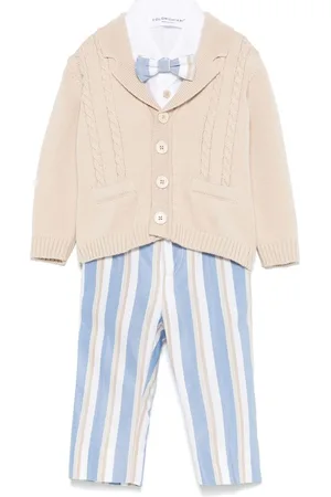 COLORICHIARI Set aus gestreifter Hose, Hemd und Cardigan